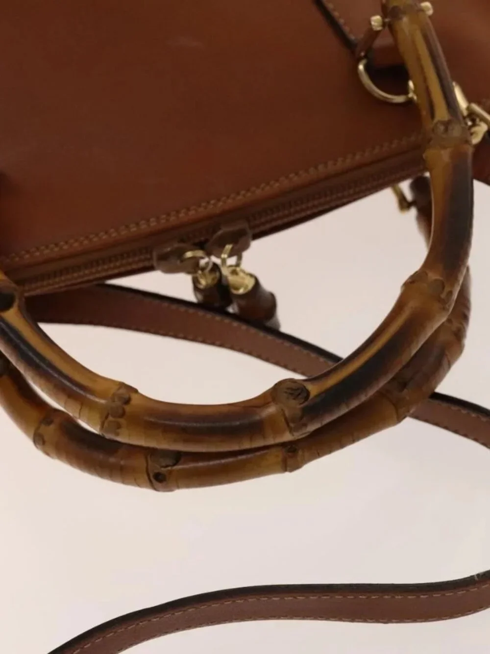 GUCCI Bamboo Hand Bag Leather 2way Brown Gold 000 122 0290 Auth